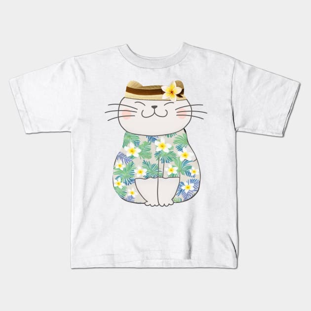 Cute Cat in Hawaiian Shirt Kids T-Shirt by Glitteringworld